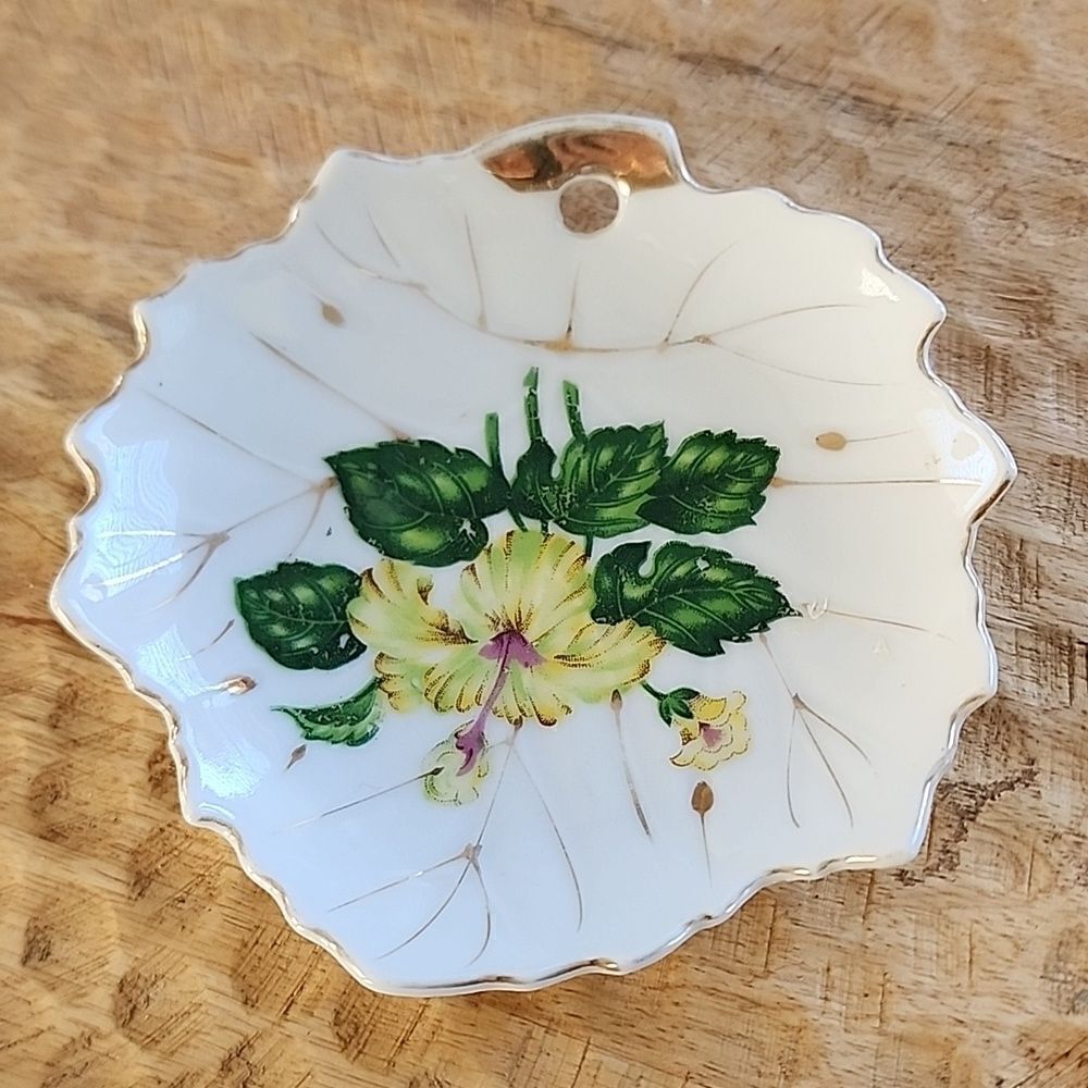Vintage Small china Leaf Shaped Trinket Tray or Wall Decor Coquette